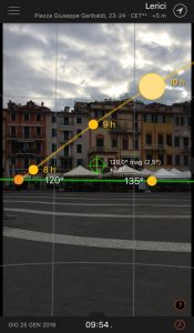 Sun Surveyor screenshot con percorso del sole su Lerici. Location Scouting Italia - duzimage