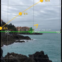 Screenshot dell'app SunSurveyor per visualizzare il percorso del sole a Tellaro - Location Scouting Italia - duzimage