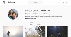 screenshot del feed Instagram di David Umberto Zappa come teaser del post blog dedicato a 3 fotografi instagram da seguire