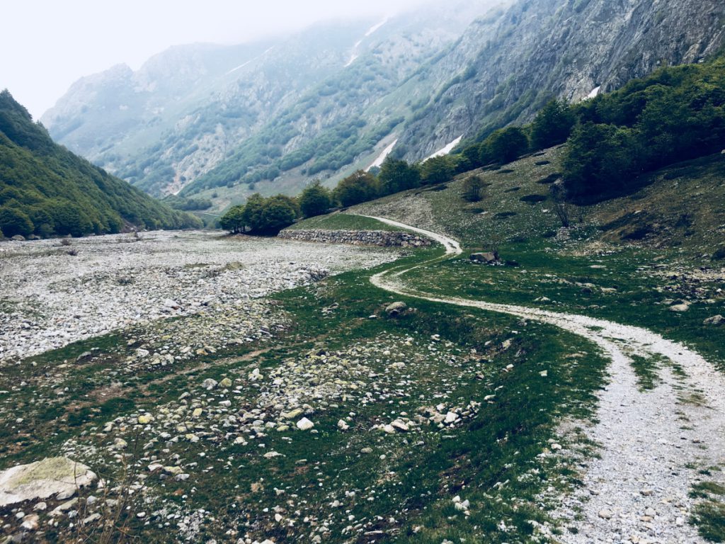 vista della strada bianca lungo torrente in zona Entracque. - Piemonte