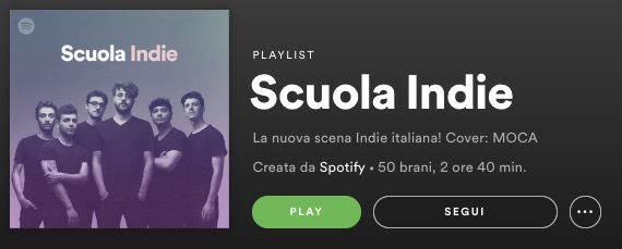 screenshot della copertina della playlist Spotify dedicata alla musica indie italiana.