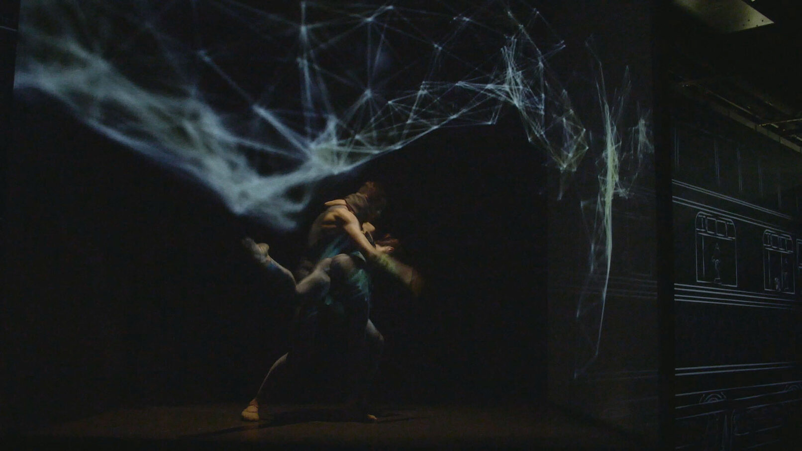 Immagine di ballerini circondati da grafiche digitali realizzata per CANALI abbigliamento uomo. Direzione creativa fotografo duzimage - David Umberto Zappa in provincia di La Spezia