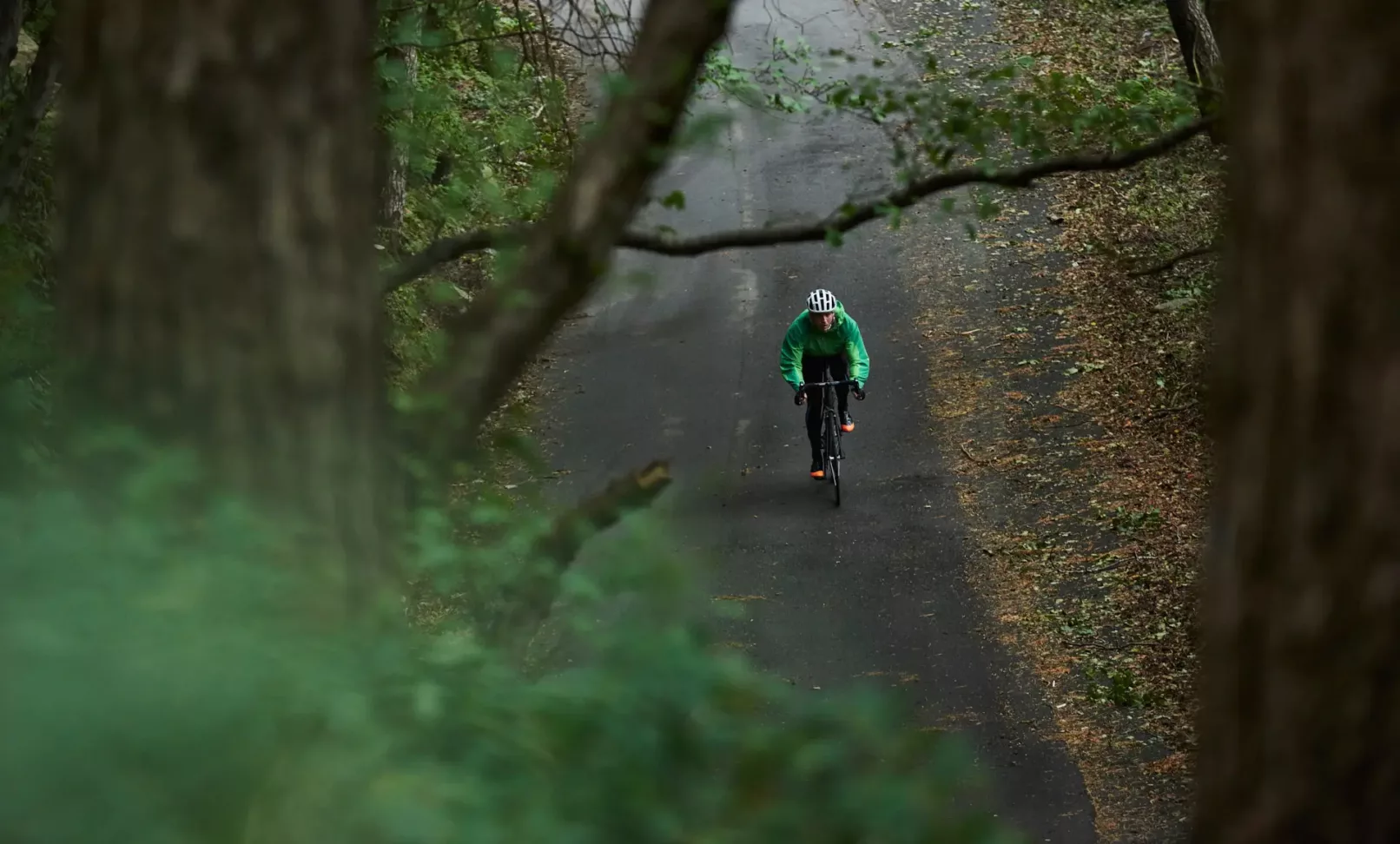 Portfolio Sport & Lifestyle del fotografo duzimage. Foto di ciclista in lontananza ripreso dal bosco.